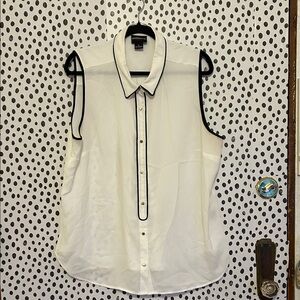 Liz Claiborne Sleeveless White Button Down with Black Trim